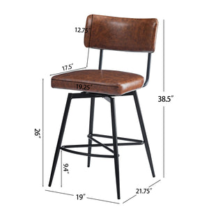 English Elm Christopher Knight Home® - 26''Retro Curved Back Swivel Counter Stools Set of 2 with Bowknot Footrest Smooth PU Leather Comfort Brown PU N780P199991B