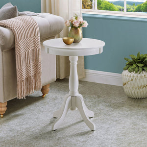 English Elm White Cottage Side Table with Turned Pedestal Base — Solid Wood Farmhouse Accent Table, 25.5" H B062P181369