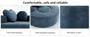 English Elm Round Cloud Sofa Bed Waffle Fabric Memory Foam Convertible Couch for Small Space Living Blue W3224P492030