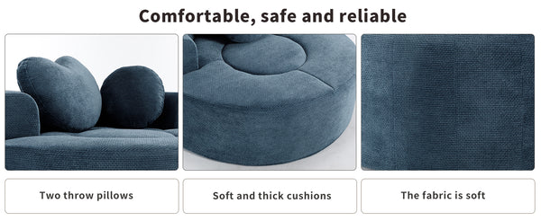 English Elm Round Cloud Sofa Bed Waffle Fabric Memory Foam Convertible Couch for Small Space Living Blue W3224P492030