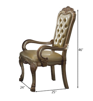 English Elm Bone Tufted Arm Chairs Set Of 2 - Elegant Gold Patina Frame For Stylish Dining Or Living Room Use B062P209248