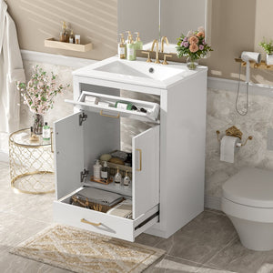 English Elm 24" Bathroom Vanity With Integrated Ceramic Sink, Sleek Storage Cabinet & Easy Assembly For Style N710P341037K