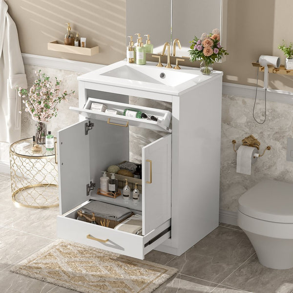 English Elm 24" Bathroom Vanity With Integrated Ceramic Sink, Sleek Storage Cabinet & Easy Assembly For Style N710P341037K