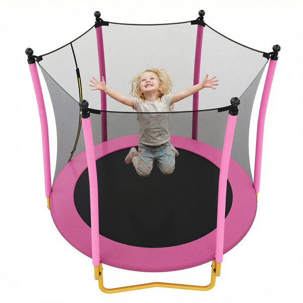 English Elm [without Basketball Hoop] 5.5 Ft Kids Trampoline with Safety Net and Foam Padded Poles Pink N739P443065H