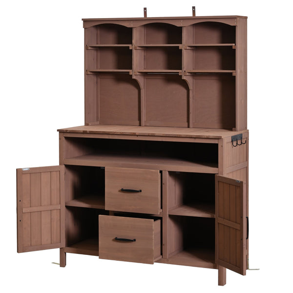 English Elm (with Hutch) Topmax Solid Fir Outdoor Potting Bench Station Cabinets Drawers Patio Garden Brown N717P404332D