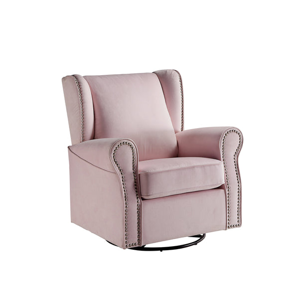 English Elm Fabric Lattice Swivel Glider Chair with Removable Seat and Side Storage Pockets for Cozy Relaxation Pink B016P324091