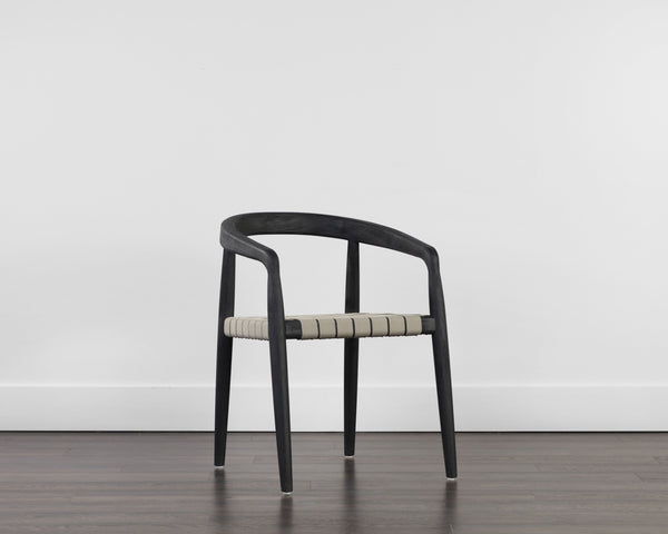 Sunpan Cayman Stylish Dining Armchair - Durable Teak Frame with Eco-Friendly Italian Strap for Outdoor Comfort