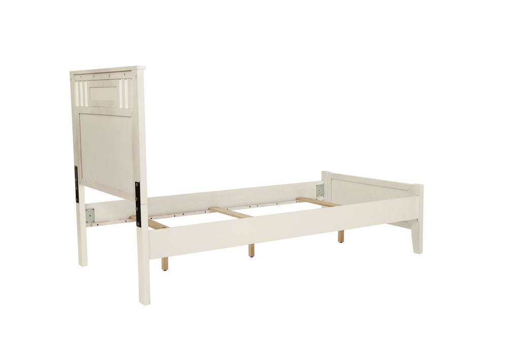 English Elm Simple Modern Full Size Bedframe with Carved Vertical Lines, Rubberwood MDF Construction, Elegant Design White 80 L x 8 W x 4 H B011S01986
