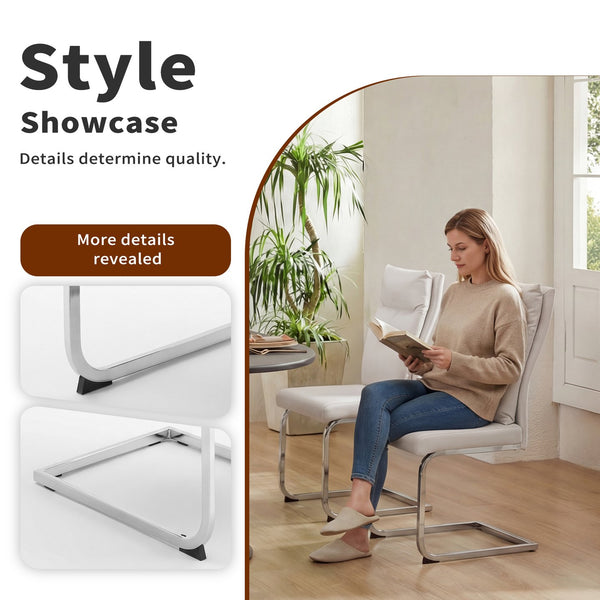 English Elm Dining Chair Set of 2 Faux Leather Chrome Base Ergonomic Contemporary Kitchen Seating White W3851P453160