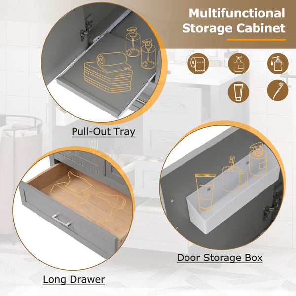 English Elm 30" Gray Bathroom Vanity with Ceramic Sink, Solid Wood Frame, Soft-Close Door & 3 Drawers for Organized Style N729P177787E