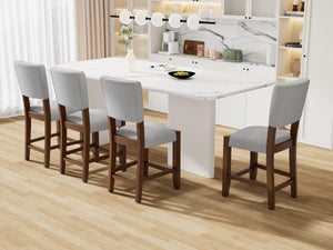 English Elm Mid Retro Counter Stools Set of 4 — Linen Upholstered Backed Bar Chairs with Solid Wood Legs, Durable 250lb Capacity Grey N752P269653E