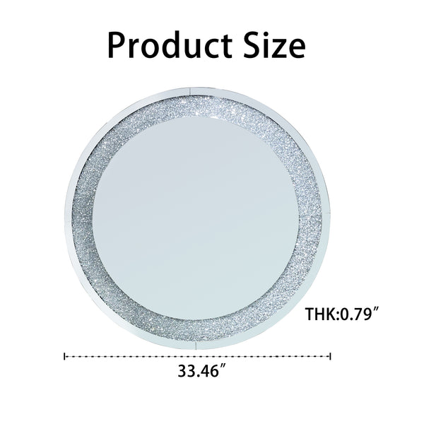English Elm 33.46"(85cm)Crystal Radiant Diamond Mirror Silver Round Wall Art — Beveled Glass, Acrylic Sparkle W3836P361755
