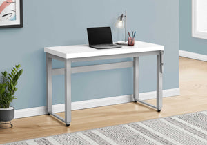 English Elm Computer Desk - Adjustable Standing Workstation, Modern White Laminate & Grey Metal, Compact Design B2710P219898