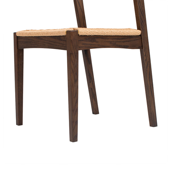English Elm Jennifer Taylor Home - Capri Handcrafted Oak Dining Chair with Curved Back and Woven Natural Fiber Seat, Sculptural Elegance Dark Brown B2719P395562