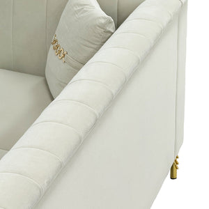 English Elm Fx-P82-Be3 - Luxurious Beige Velvet Chesterfield 3-Seater Sofa With 2 Pillows For Modern Living Spaces W576S00220