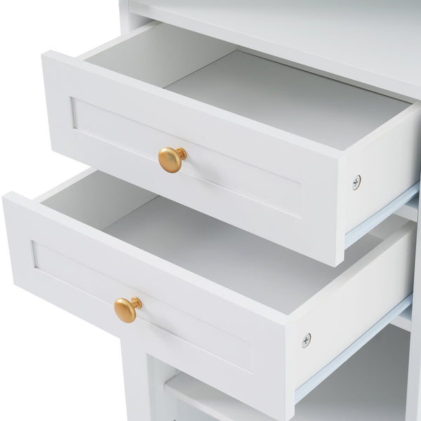 English Elm 63" Tall Bathroom Vanity Cabinet with Glass Doors, Two Drawers and Adjustable Shelves for Stylish Storage White N729P171305K