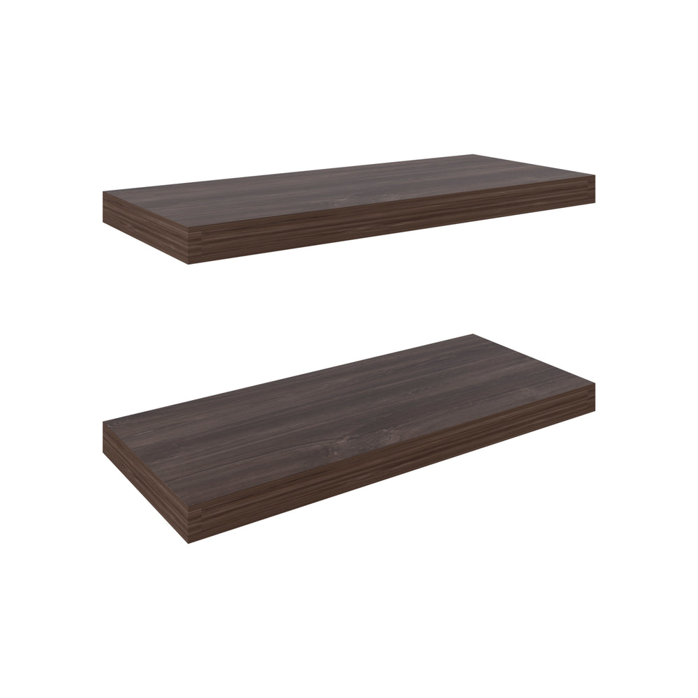 English Elm Ecco 31.5" Dark Walnut Floating Shelves Set of 2 with Hidden Brackets, Sturdy Matte Modern Storage B200P350341