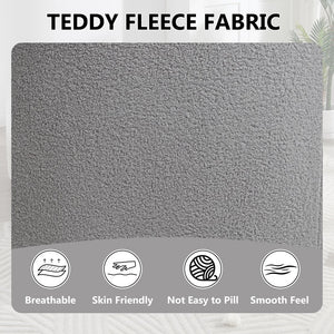 English Elm 360° Swivel Barrel Chair Teddy Fleece Upholstery with Pillow for Bedroom Reading Nook Light Gray W1803P363036