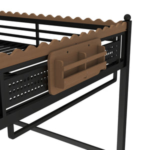 English Elm Twin Kids Platform Bed with Trundle Staircase Bookshelf and Rounded Safety Rails W1580S00382