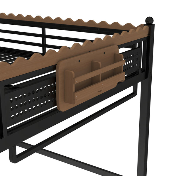 English Elm Twin Kids Platform Bed with Trundle Staircase Bookshelf and Rounded Safety Rails W1580S00382