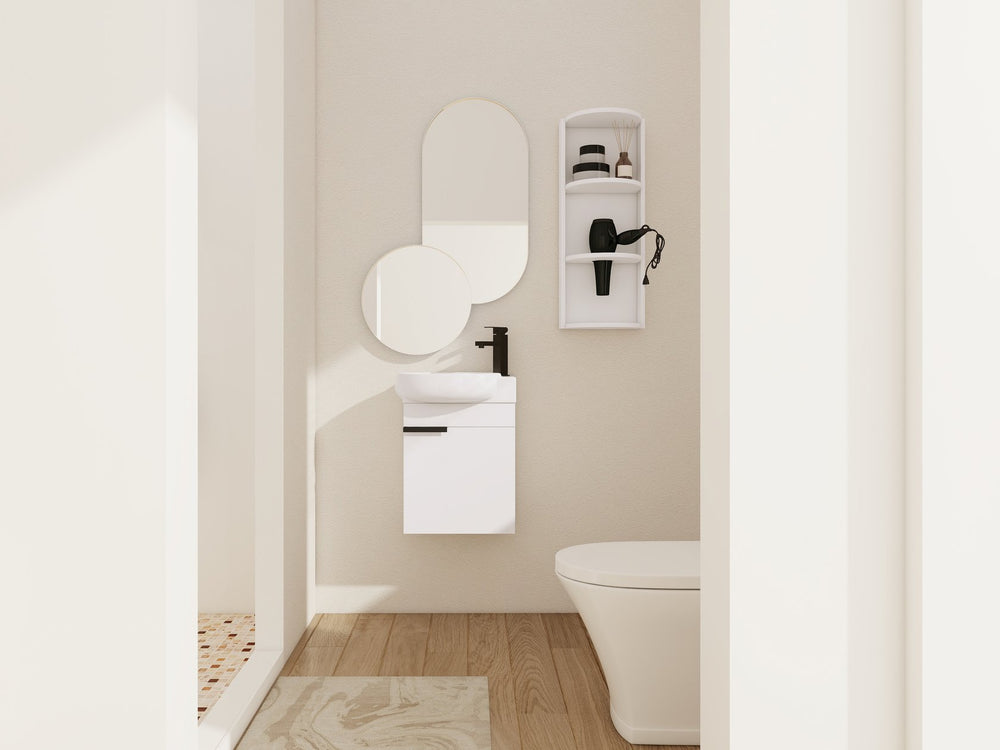 English Elm Soft Close Wall Mounted Bathroom Vanity with Ceramic Vessel Sink and Storage Rack W999S00487