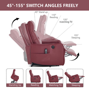 English Elm Wine Red Pu Leather Power Lift Recliner with Massage Heat and Usb Charging Port W1803P364112