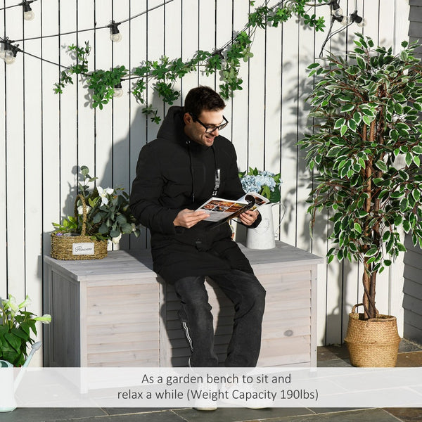 English Elm Outsunny 75 Gallon Weather-Resistant Wooden Deck Box With Aeration & Bench Functionality, Grey W2225P200871-GIGA