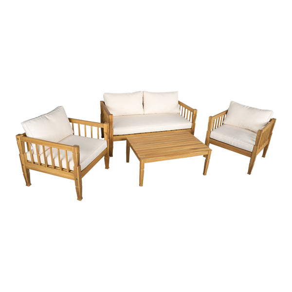 English Elm 4-piece Outdoor Acacia Wood Conversation Set with Deep Seating and Teak Finish Patio SD100002AAD