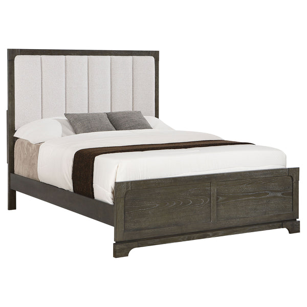 English Elm Annie Glam Queen Bed Glittering Stripe Upholstered Headboard Padded White Panel Frame B062S01542