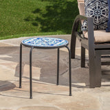 Christopher Knight Home® - Noble House - Skye Outdoor Blue and White Ceramic Tile Side Table with Iron Frame