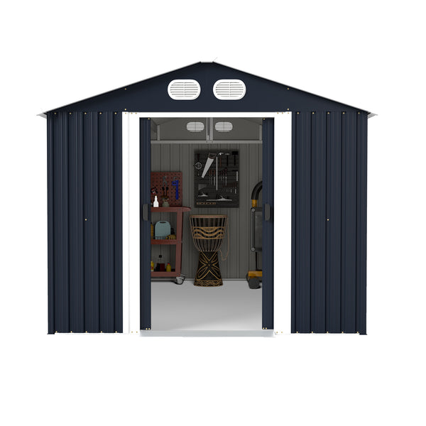 English Elm Campcraft 8x12 Outdoor Metal Storage Shed Lockable Weatherproof Backyard Tool House Dark Gray W1598S00042