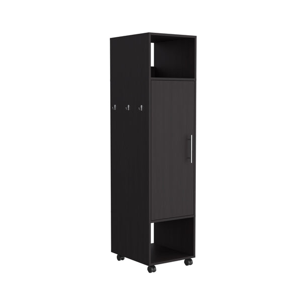 English Elm Cluster 63" Tall Wardrobe Cabinet with Mirror, Shelves, Hanging Rod, Casters – Space-Saving Black Organizer B070P210733