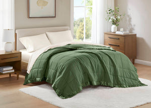 English Elm 1 Lightweight Down Alternative Blanket Full/Queen 90x90, 15oz Polyester Fill, Satin Trim & Scotchgard Finish Green 14.96 L x 7.48 W x 7.48 H B035P319515