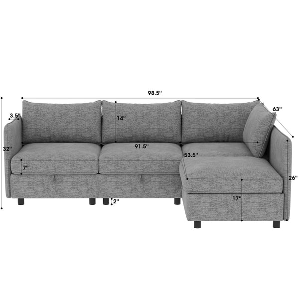 English Elm Modular Sectional Sofa Set with Hidden Storage Pocket Spring Living Room Couch Grey W680S00129