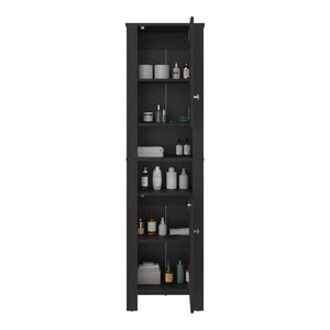 English Elm Bathroom Cabinet Tall 63.3" H Black Wengue, 2 Doors 6 Shelves, Eco-Friendly Engineered Wood Storage Elegance B097P395907