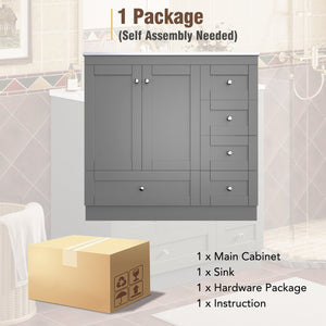 English Elm 36 36" Modern Shaker Bathroom Vanity with Ceramic Sink, Soft-Close Drawers & Doors, Durable Handles Grey N729P288872E