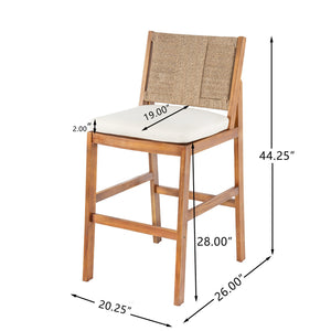English Elm Outdoor Acacia Wood Barstools Set of 2 Wicker Back Patio Seating with Cushions N773P358719B
