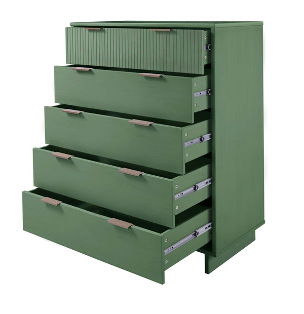 English Elm Granville 38" Sage Green Chest - Elegant 5-Drawer Storage With Gold Accents & Modern Design B365S00082