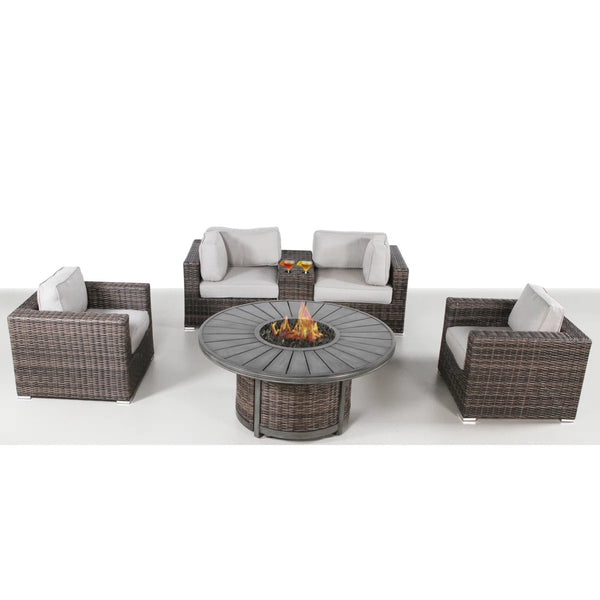 English Elm Fully Assembled 6-Piece Patio Seating Group For 4 With Fire Pit Table & Plush Weather-Resistant Cushions B120S00200