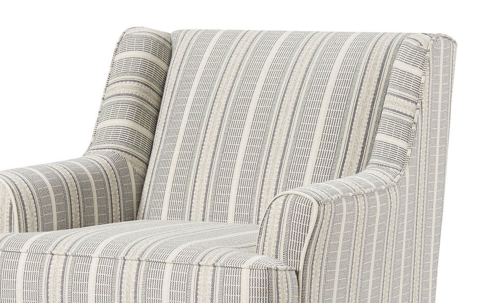 English Elm Stripe Modern Upholstered Chair with Round Track Arms, Welt Cord Trim & Tapered Wood Feet, Compact Comfort B2741P376932