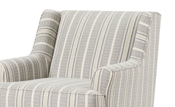 English Elm Stripe Modern Upholstered Chair with Round Track Arms, Welt Cord Trim & Tapered Wood Feet, Compact Comfort B2741P376932