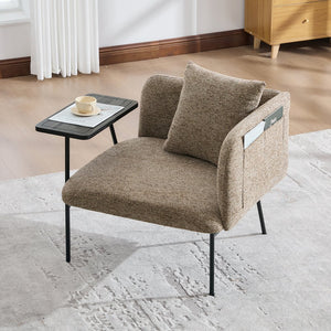 English Elm Leisure Linen Accent Chair with Built-in Side Table Pockets and Lumbar Pillow Modern Khaki W395P453308
