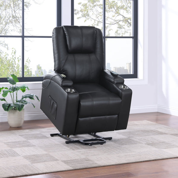 English Elm Macklin Faux Leather Power Lift Recliner with Heat Massage and Storage Pockets Black B062P466804