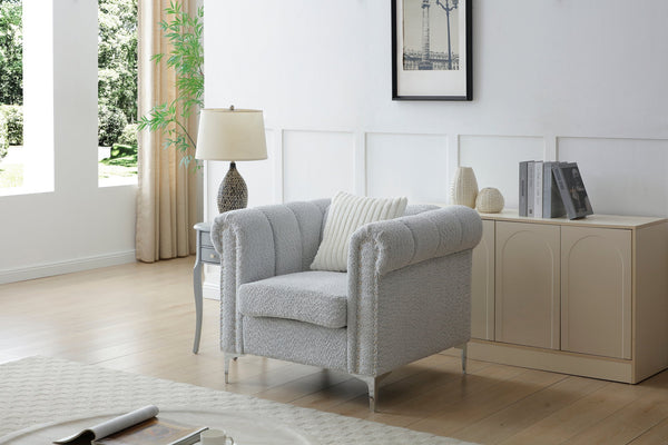 English Elm Sammy Rolled Arm Accent Chair Teddy Chenille Nailhead Trim Modern Living Room Seat B078P473039