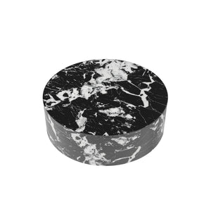 English Elm Tavola Round Coffee Table with Marble Pattern Top and Metal Legs, Two Drawers for Stylish Storage Black B341P321162