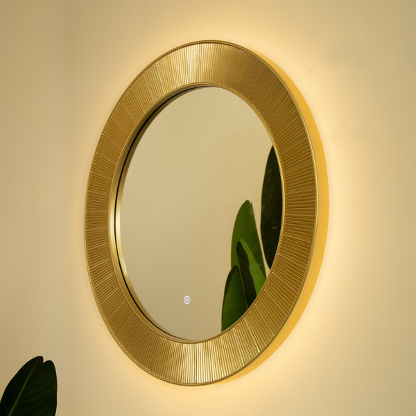English Elm 31'' Cyclis Mirror with Thick PU Frame, Backlit LED Strip, Touch Dimmer, Three Color Temps, Luxurious Wall Accent Golden,Silver W2615P346496