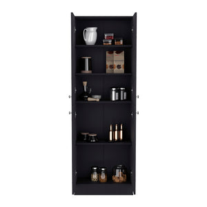 English Elm Pantry Cabinet Coahoma Black – Engineered Wood Kitchen Storage with Four Doors, Ample Shelves, Durable Design B092P191182