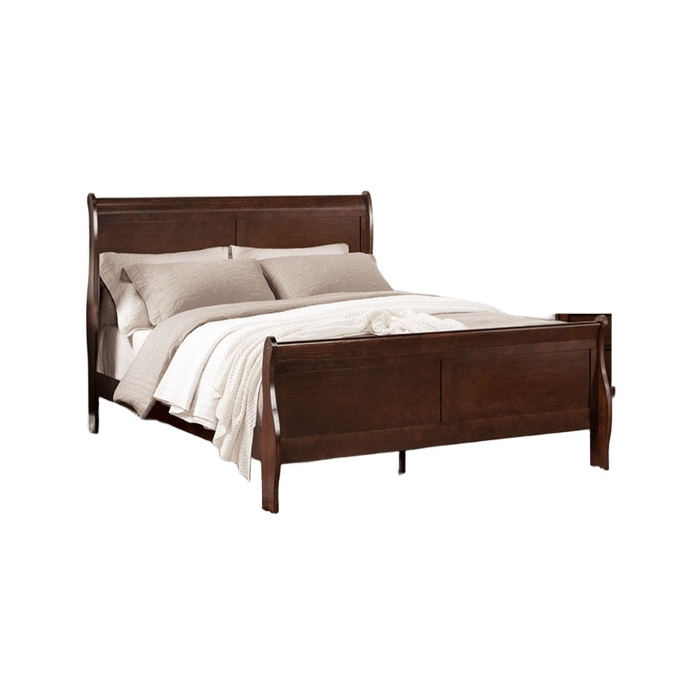 English Elm Dark Sleigh Bed Queen Size Elegant Louis Philippe Wooden Frame with Curved Headboard and Footboard, Classic Bedroom Centerpiece Cherry 27 L x 63 W x 6 H B2741S00579