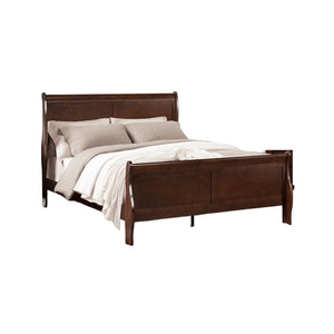 English Elm Dark Sleigh Bed Queen Size Elegant Louis Philippe Wooden Frame with Curved Headboard and Footboard, Classic Bedroom Centerpiece Cherry 27 L x 63 W x 6 H B2741S00579