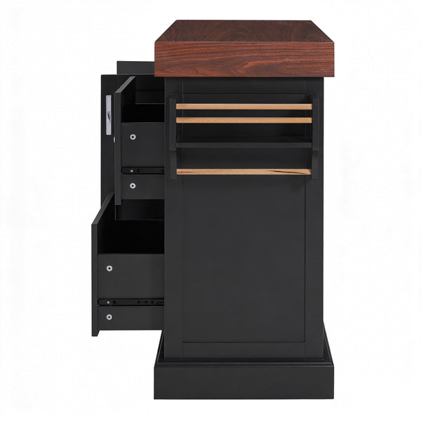 English Elm K&k Rolling Kitchen Island with Walnut Grain Countertop Drawers and Spice Rack Black N707S000025B